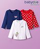 Babyoye 100% Cotton Knit Eco Jiva Finish Full Sleeves Front Open Jhablas With Polka Dots Butterfly & Floral Print Pack of 3 - Red Navy Blue & White