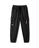 Olio Kids Cotton Woven Full Length Solid Joggers With Cargo Pockets - Black