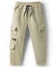 Olio Kids Cotton Woven Full Length Solid Joggers With Cargo Pockets - Beige