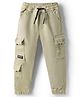Olio Kids Cotton Woven Full Length Solid Joggers With Cargo Pockets - Beige
