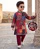 Babyhug Cotton Woven Full Sleeves Kurta Pajama Set with Floral Chinnon Print & Sequin Detailing - Wine