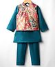 Babyhug 100% Cotton Woven Full Sleeves Kurta Pajama Set with Brocade Jacket - Teal Blue