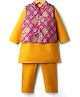 Babyhug Cotton Woven Full Sleeves Solid Kurta Pajama Set with Brocade Print Jacket - Mustard Yellow & Purple