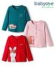 Babyoye 100% Cotton Interlock Knit with Eco Jiva Finish Full Sleeves Front Open Jhablas with Animal Print Pack of 3 - Teal Blue Pink & Red
