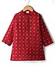 Babyhug Cotton Woven Full Sleeves Kurta with Floral Glitter Print - Red