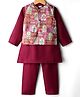 Babyhug Cotton Woven Full Sleeves Solid Kurta Pajama Set with Floral Motif Print Jacket - Maroon