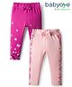 Babyoye 100% Cotton Knit Eco Jiva Finish Full Length Leggings With Floral & Butterfly Print & Bow Applique Pack of 2 - Pink & Dark Pink