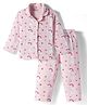 Kookie Kids India Interlock Knit Full Sleeves Winter Wear Co-ords Night Suit With Rainbow Print - Pink