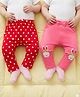 Babyoye 100% Cotton Knit With Eco Jiva Finish Full Length Diaper Leggings with Bow Applique Polka Dots & Bunny Print Pack of 2 - Red & Dark Pink