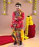 Banjara India Cotton Blend Woven Navratri Theme Full Sleeves Ethnic Embroidered Kediya & Coordinating Dhoti Set With Cap - Red