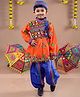 Banjara India Cotton Blend Woven Navratri Theme Full Sleeves Ethnic Embroidered Kediya With Dhoti & Cap Set - Orange