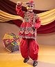 Banjara India Cotton Blend Woven Full Sleeves Navratri Theme Banjara Embroidered Kediya And Coordinating Dhoti Set With Cap - Red