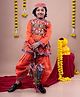 Banjara India Cotton Blend Woven Full Sleeves Navratri Theme Banjara Embroidered Kediya And Coordinating Dhoti Set With Cap - Orange