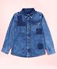 Kiddopanti Denim Woven Full Sleeves Contrast Patch Detailed Washed Shirt - Medium Blue
