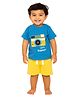 JusCubs Cotton Knit Half Sleeves Camera Patch Detailed Tee & Shorts Set - Blue