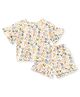 JusCubs Cotton Knit Half Bell Sleeves Floral Printed Coordinating Top & Shorts Set - Multi Colour