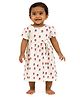 JusCubs Cotton Knit Half Sleeves Floral Printed Bow Applique Detailed Dress - White