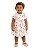 JusCubs Cotton Knit Half Sleeves Unicorns Printed Bow Applique Detailed Dress - White