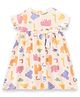 JusCubs Cotton Knit Half Sleeves Wild Animals Printed Bow Applique Detailed Dress - White