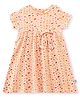 JusCubs Cotton Knit Half Sleeves Hearts Printed Bow Applique Detailed Flared Dress - Pink