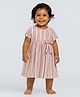JusCubs Cotton Knit Half Sleeves Striped Bow Applique Detailed Flared Dress - Pink