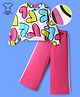 OLLINGTON ST. Cotton Looper Knit Full Sleeves Sweatshirt & Joggers Set with Heart Print -Multicolor & Dark Pink