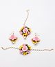 Daizy Floral Applique Detailed Pearls Embellished Jewellery Set - Baby Pink & Yellow