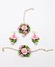 Daizy Floral Applique Detailed Pearls Embellished Jewellery Set - Baby Pink & Green