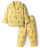 Kookie Kids Interlock Knit Full Sleeves Front Open Co-Ord Night Suit with Bear Print - Yellow