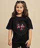 Kidsville Cotton Knit Mattel Featuring Half Drop Shoulder Sleeves Barbie Text Printed Tee - Black
