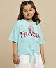 Kidsville Cotton Knit Disney Frozen Featuring Half Drop Shoulder Sleeves Elsa & Anna Printed Tee - Blue