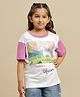 Kidsville Cotton Knit Half Sleeves Unicorn Printed Sequins Embellished Tee - White & Pink