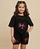 Kidsville Cotton Knit Mattel Featuring Half Sleeves Sequins Embellished Barbie Text Printed Tee & Shorts Set - Black