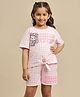 Kidsville Cotton Knit Hello Kitty Featuring Half Sleeves Checked & Character Printed Tee & Shorts Set - Pink & White