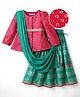 EARTHY TOUCH Viscose Woven 3/4th Sleeve Sequined Choli Lehenga Set with Dupatta & Kamarbandh - Red & Green