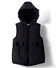 Babyhug Woven Sleeveless Front Open Hoodie with Bow Applique - Black