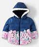 Babyhug Woven Full Sleeves Hooded Padded Jacket With Floral Print & Bow Applique - Navy Blue