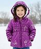 Babyhug Woven Full Sleeves Hooded Padded Jacket With Butterfly Print - Purple