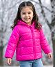 Babyhug Woven Full Sleeves Solid Hooded Padded Jacket - Dark Pink
