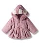 Babyhug Woven Full Sleeves Hooded Fur Winter Jacket with Pearl Detailing - Pink