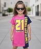OLLINGTON ST. Cotton Knit Half Sleeves Top Style Frock with Limitless Energy Text Print - Pink & Navy Blue