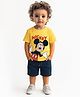 Nautinati Cotton Knit Disney Mickey & Friends Featuring Half Sleeves Character Printed Tee & Shorts  Set - Blue & Yellow