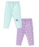 Nautinati Cotton Lycra Knit Pack Of 2 Hearts Printed Leggings - Blue & Lavender
