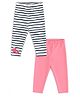 Nautinati Cotton Lycra Knit Pack Of 2 Solid & Striped Leggings - White & Pink