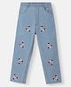 Nautinati Cotton Knit Floral Embroidered Elasticated Waistband Jeans - Blue