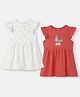 Nautinati Cotton Knit Pack Of 2 Cap Sleeves Seal & Polka Dots Printed Dresses - White & Red