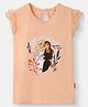 Nautinati Cotton Knit Disney Frozen Featuring Frill Sleeves Elsa & Anna Printed Top - Peach
