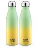 Sanjeev Kapoor Classic Essentials Stainless Steel Agua Water Bottle For Sports, School, Home, Office, Travel 1000 ml Bottle (Pack of 2, Green, Yellow, Steel)