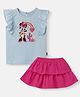 Nautinati Cotton Knit Disney Mickey & Friends Featuring Sleeveless Minnie Mouse Printed Top & Skirt Set - Blue & Pink