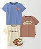 Nautinati Cotton Knit Pack Of 3 Half Sleeves Coconut & Typography Printed Tees - Light Blue Offwhite & Light Brown